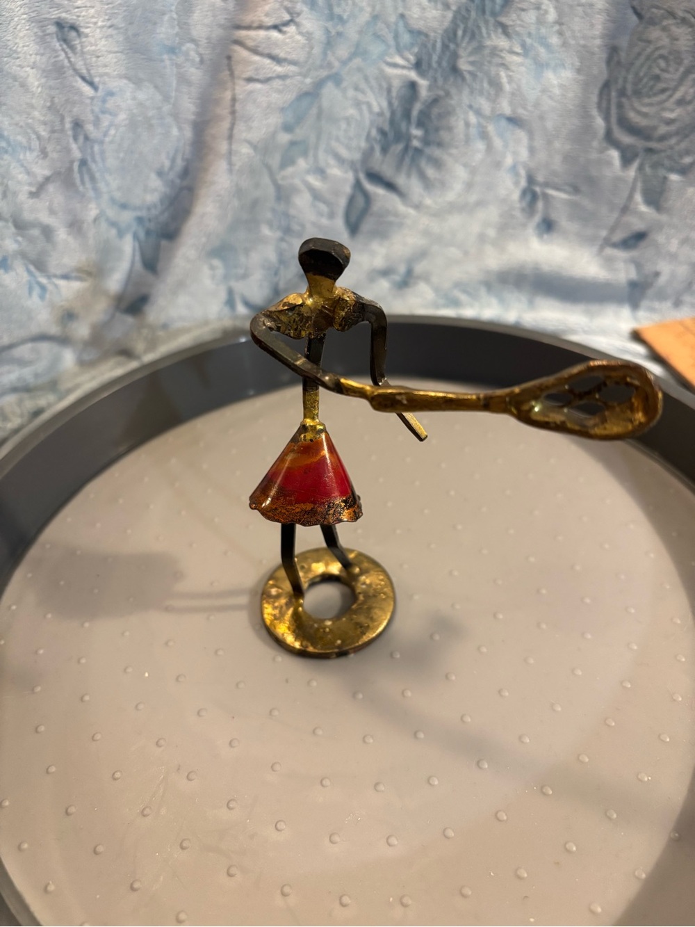 Signed Metal Lacrosse Player Figurine 4”